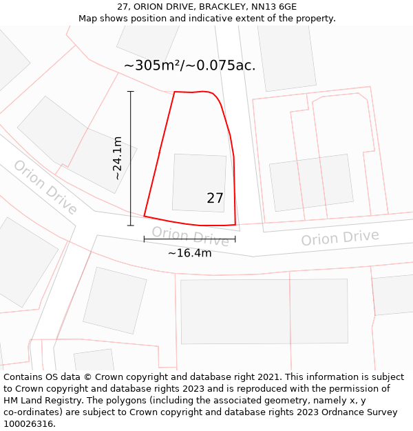 27, ORION DRIVE, BRACKLEY, NN13 6GE: Plot and title map