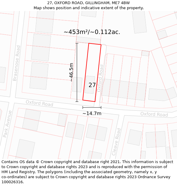 27, OXFORD ROAD, GILLINGHAM, ME7 4BW: Plot and title map