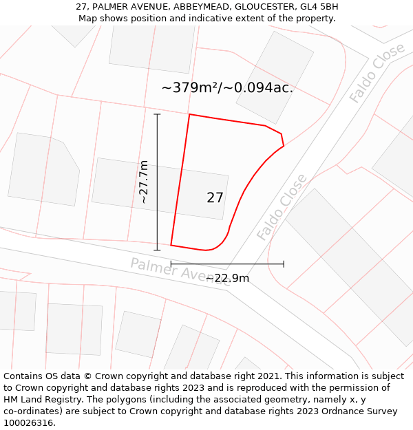 27, PALMER AVENUE, ABBEYMEAD, GLOUCESTER, GL4 5BH: Plot and title map