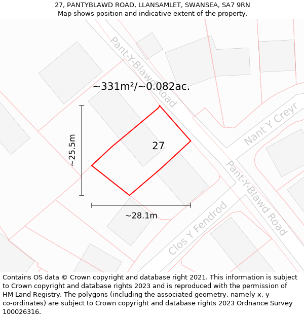 27, PANTYBLAWD ROAD, LLANSAMLET, SWANSEA, SA7 9RN: Plot and title map