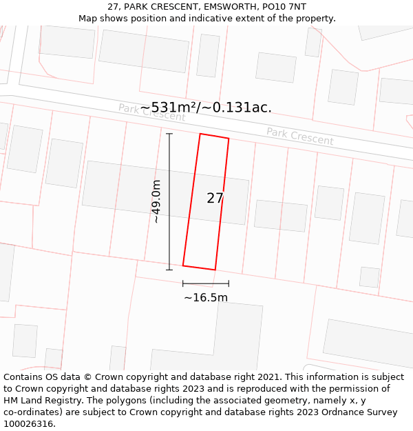 27, PARK CRESCENT, EMSWORTH, PO10 7NT: Plot and title map