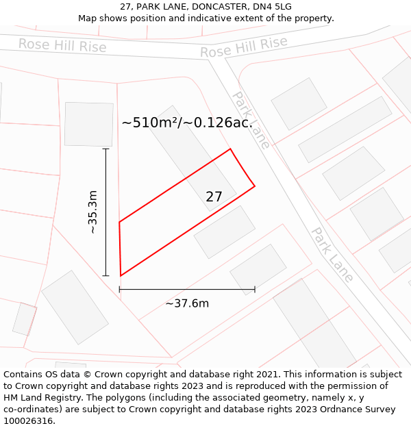 27, PARK LANE, DONCASTER, DN4 5LG: Plot and title map