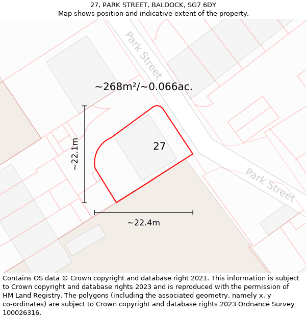 27, PARK STREET, BALDOCK, SG7 6DY: Plot and title map
