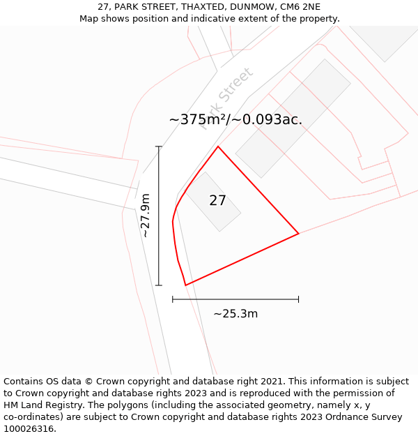 27, PARK STREET, THAXTED, DUNMOW, CM6 2NE: Plot and title map