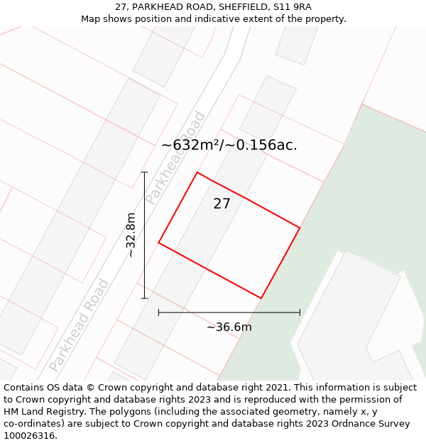 27, PARKHEAD ROAD, SHEFFIELD, S11 9RA: Plot and title map