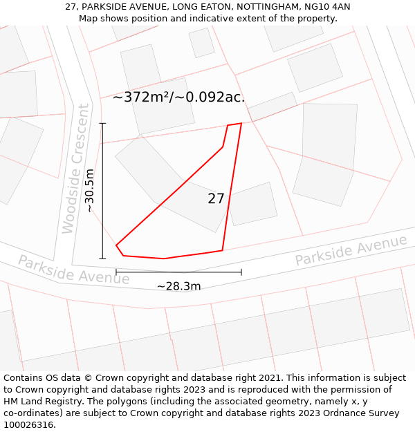 27, PARKSIDE AVENUE, LONG EATON, NOTTINGHAM, NG10 4AN: Plot and title map