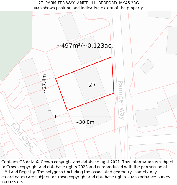 27, PARMITER WAY, AMPTHILL, BEDFORD, MK45 2RG: Plot and title map