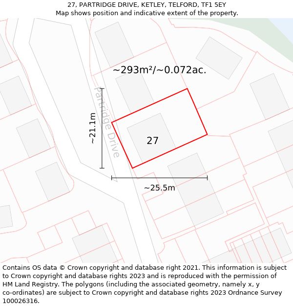27, PARTRIDGE DRIVE, KETLEY, TELFORD, TF1 5EY: Plot and title map