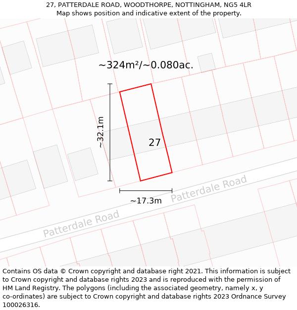 27, PATTERDALE ROAD, WOODTHORPE, NOTTINGHAM, NG5 4LR: Plot and title map