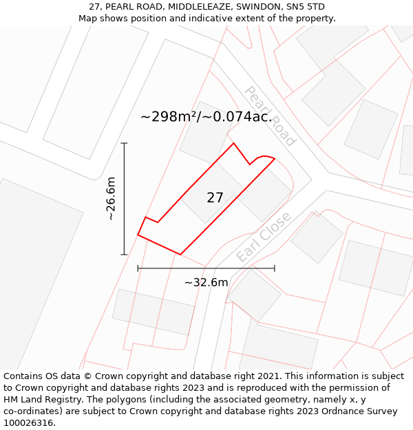 27, PEARL ROAD, MIDDLELEAZE, SWINDON, SN5 5TD: Plot and title map