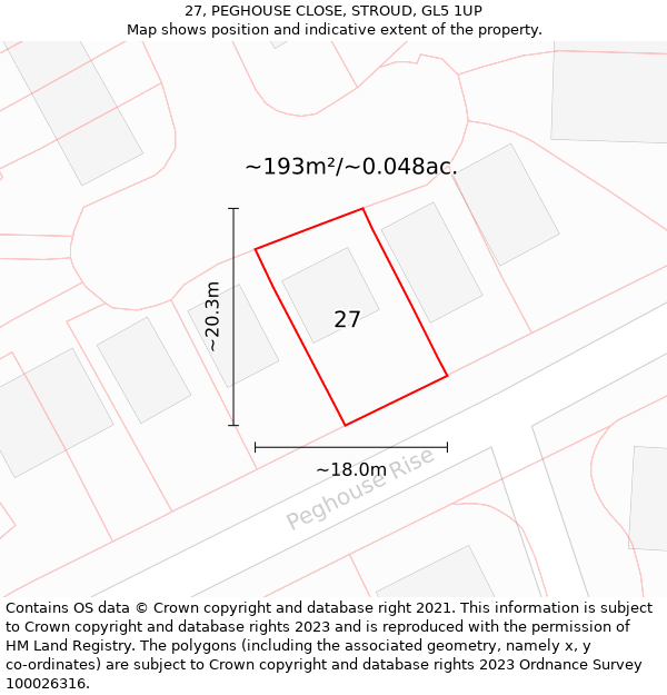 27, PEGHOUSE CLOSE, STROUD, GL5 1UP: Plot and title map