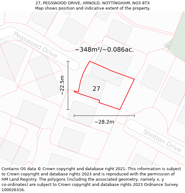 27, PEGSWOOD DRIVE, ARNOLD, NOTTINGHAM, NG5 8TX: Plot and title map