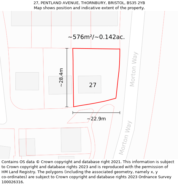 27, PENTLAND AVENUE, THORNBURY, BRISTOL, BS35 2YB: Plot and title map