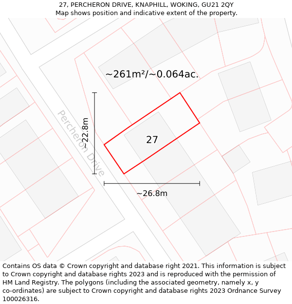 27, PERCHERON DRIVE, KNAPHILL, WOKING, GU21 2QY: Plot and title map