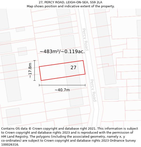 27, PERCY ROAD, LEIGH-ON-SEA, SS9 2LA: Plot and title map