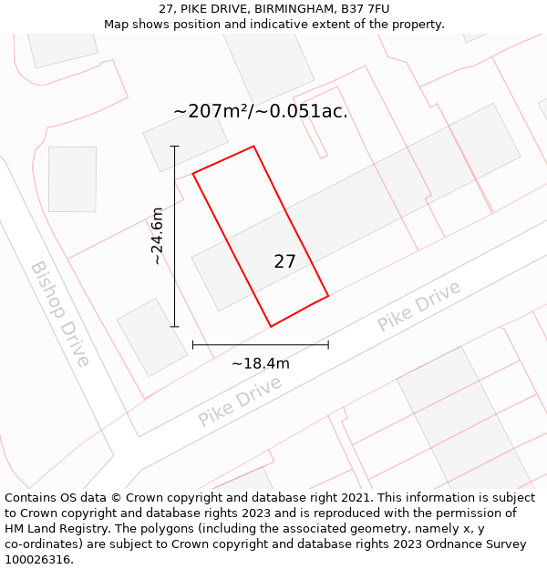 27, PIKE DRIVE, BIRMINGHAM, B37 7FU: Plot and title map