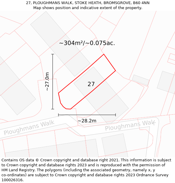 27, PLOUGHMANS WALK, STOKE HEATH, BROMSGROVE, B60 4NN: Plot and title map