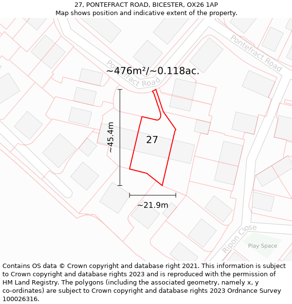 27, PONTEFRACT ROAD, BICESTER, OX26 1AP: Plot and title map