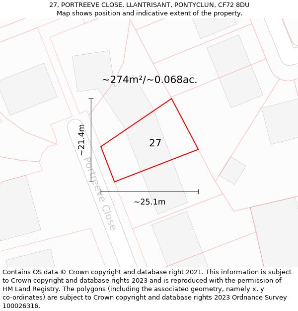 27, PORTREEVE CLOSE, LLANTRISANT, PONTYCLUN, CF72 8DU: Plot and title map