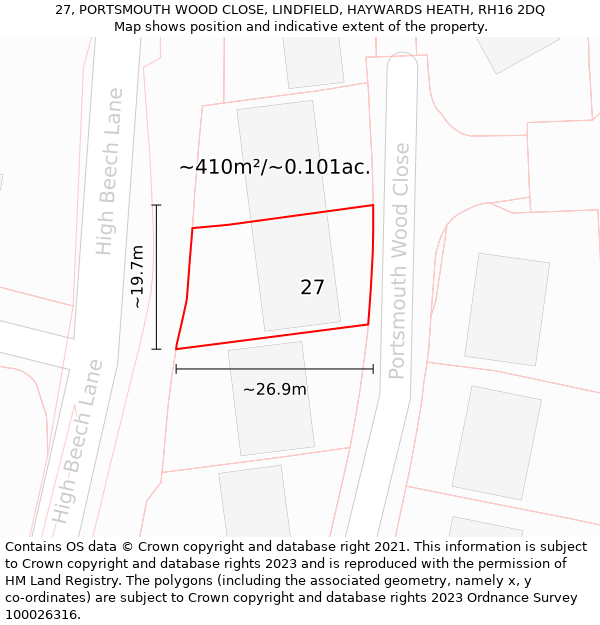 27, PORTSMOUTH WOOD CLOSE, LINDFIELD, HAYWARDS HEATH, RH16 2DQ: Plot and title map