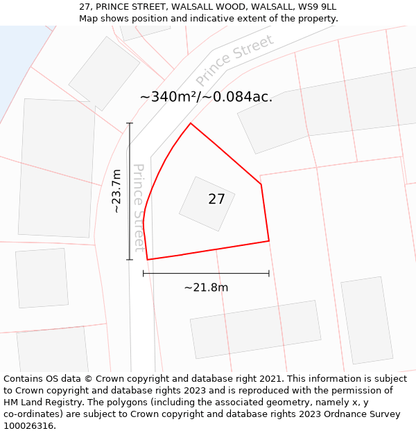 27, PRINCE STREET, WALSALL WOOD, WALSALL, WS9 9LL: Plot and title map