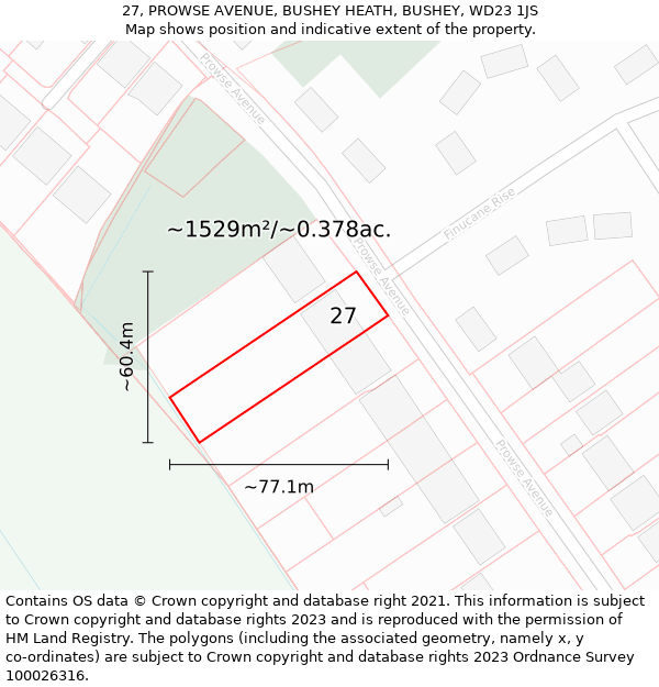 27, PROWSE AVENUE, BUSHEY HEATH, BUSHEY, WD23 1JS: Plot and title map