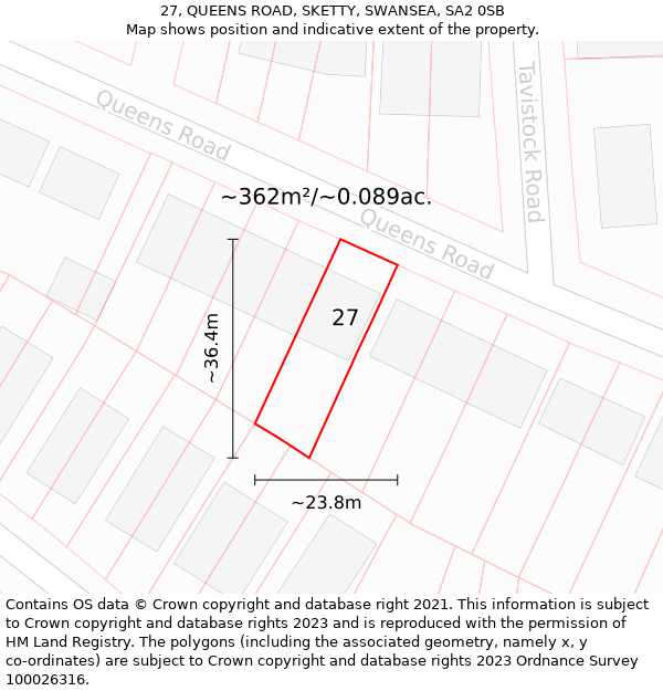 27, QUEENS ROAD, SKETTY, SWANSEA, SA2 0SB: Plot and title map