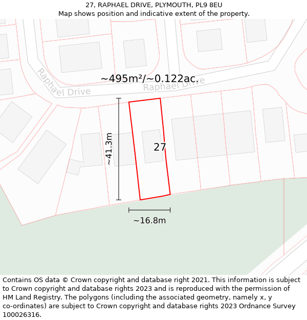 27, RAPHAEL DRIVE, PLYMOUTH, PL9 8EU: Plot and title map