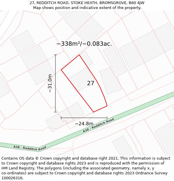 27, REDDITCH ROAD, STOKE HEATH, BROMSGROVE, B60 4JW: Plot and title map