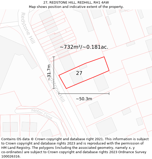 27, REDSTONE HILL, REDHILL, RH1 4AW: Plot and title map