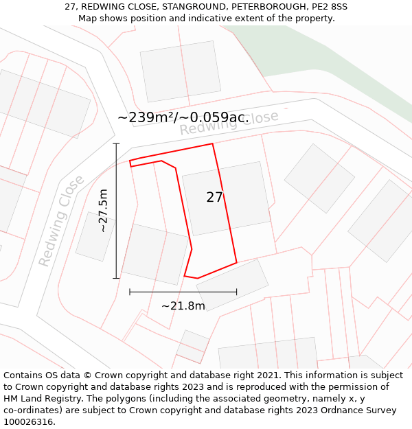 27, REDWING CLOSE, STANGROUND, PETERBOROUGH, PE2 8SS: Plot and title map