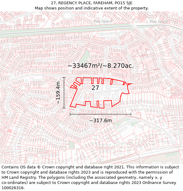 27, REGENCY PLACE, FAREHAM, PO15 5JE: Plot and title map