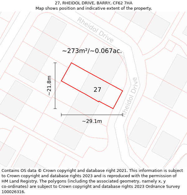 27, RHEIDOL DRIVE, BARRY, CF62 7HA: Plot and title map