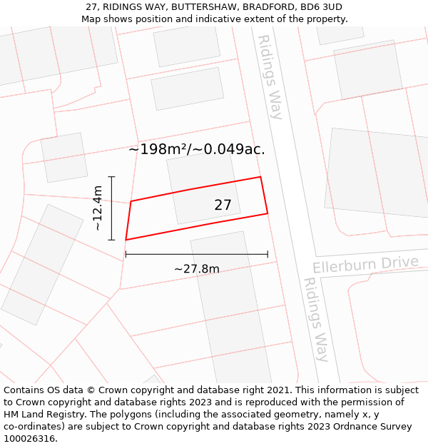 27, RIDINGS WAY, BUTTERSHAW, BRADFORD, BD6 3UD: Plot and title map