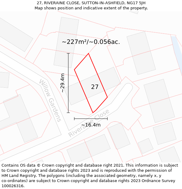 27, RIVERAINE CLOSE, SUTTON-IN-ASHFIELD, NG17 5JH: Plot and title map