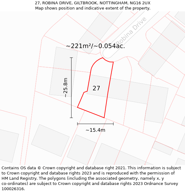 27, ROBINA DRIVE, GILTBROOK, NOTTINGHAM, NG16 2UX: Plot and title map