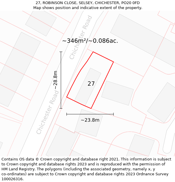 27, ROBINSON CLOSE, SELSEY, CHICHESTER, PO20 0FD: Plot and title map