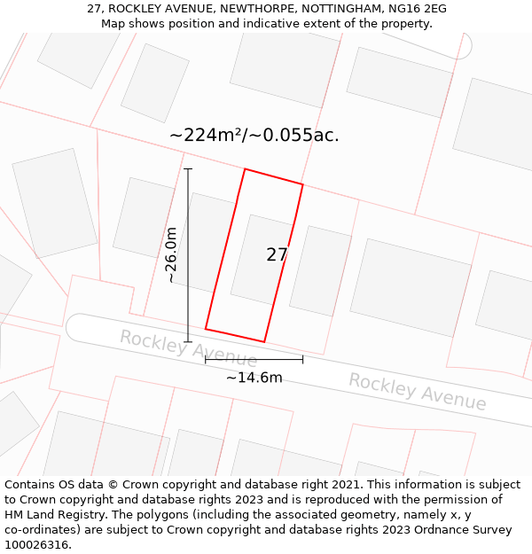 27, ROCKLEY AVENUE, NEWTHORPE, NOTTINGHAM, NG16 2EG: Plot and title map