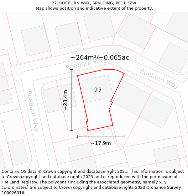 27, ROEBURN WAY, SPALDING, PE11 3ZW: Plot and title map