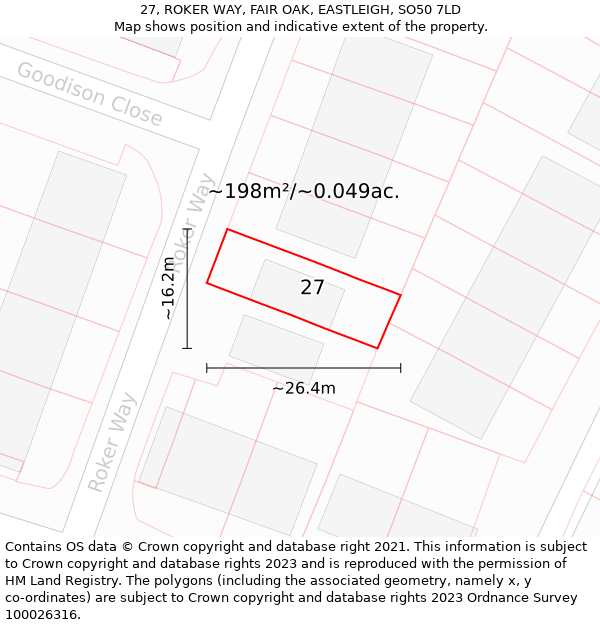 27, ROKER WAY, FAIR OAK, EASTLEIGH, SO50 7LD: Plot and title map