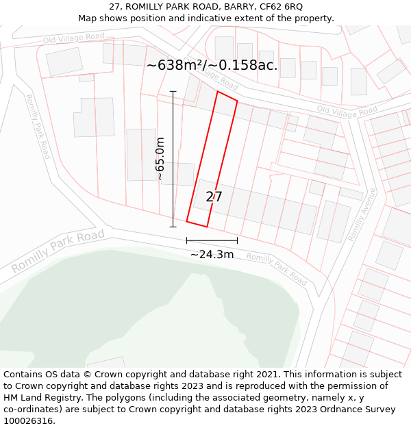 27, ROMILLY PARK ROAD, BARRY, CF62 6RQ: Plot and title map