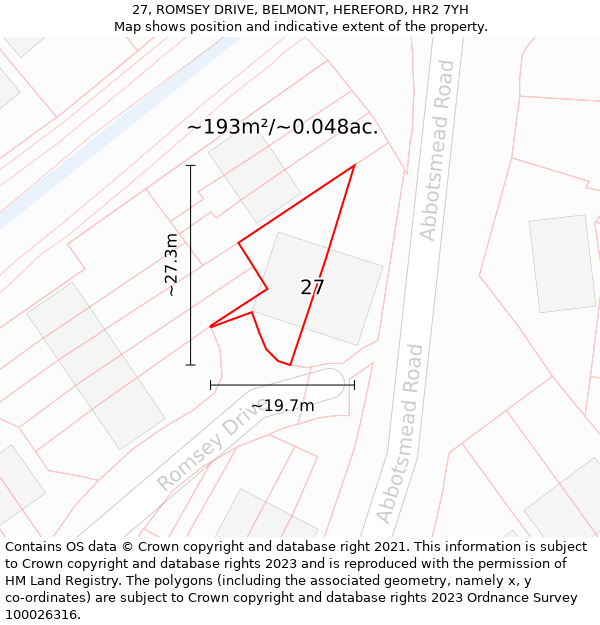27, ROMSEY DRIVE, BELMONT, HEREFORD, HR2 7YH: Plot and title map