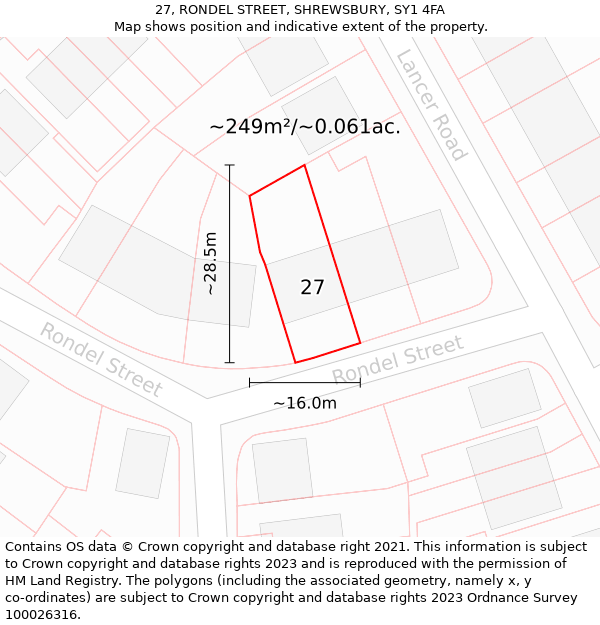 27, RONDEL STREET, SHREWSBURY, SY1 4FA: Plot and title map