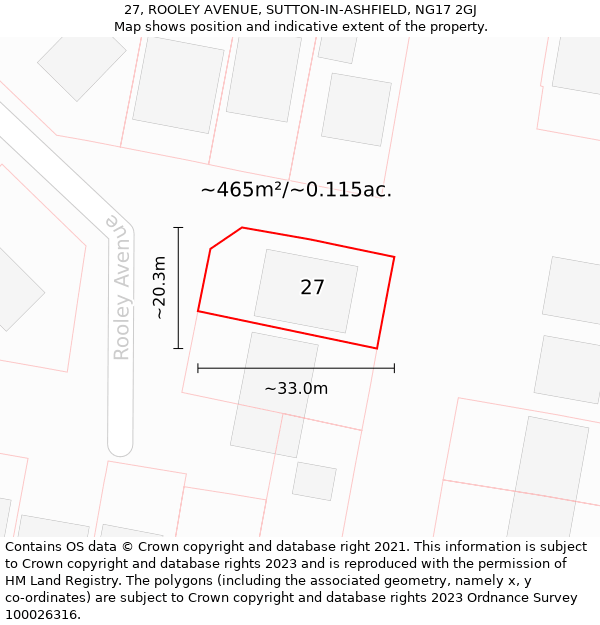 27, ROOLEY AVENUE, SUTTON-IN-ASHFIELD, NG17 2GJ: Plot and title map