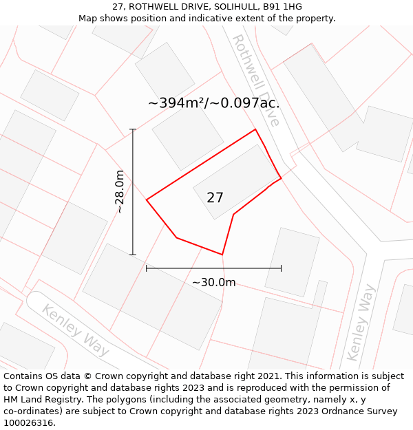 27, ROTHWELL DRIVE, SOLIHULL, B91 1HG: Plot and title map