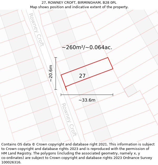 27, ROWNEY CROFT, BIRMINGHAM, B28 0PL: Plot and title map