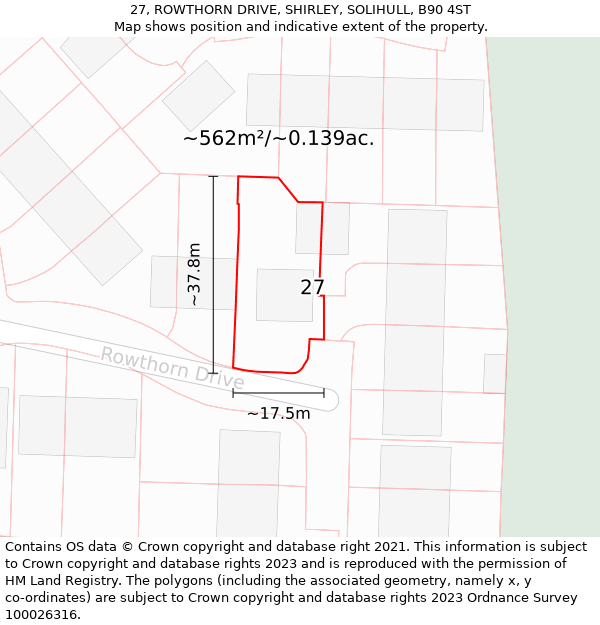27, ROWTHORN DRIVE, SHIRLEY, SOLIHULL, B90 4ST: Plot and title map