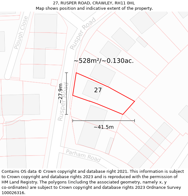 27, RUSPER ROAD, CRAWLEY, RH11 0HL: Plot and title map