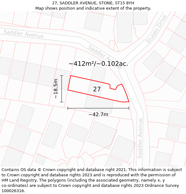 27, SADDLER AVENUE, STONE, ST15 8YH: Plot and title map