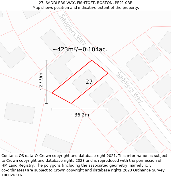 27, SADDLERS WAY, FISHTOFT, BOSTON, PE21 0BB: Plot and title map